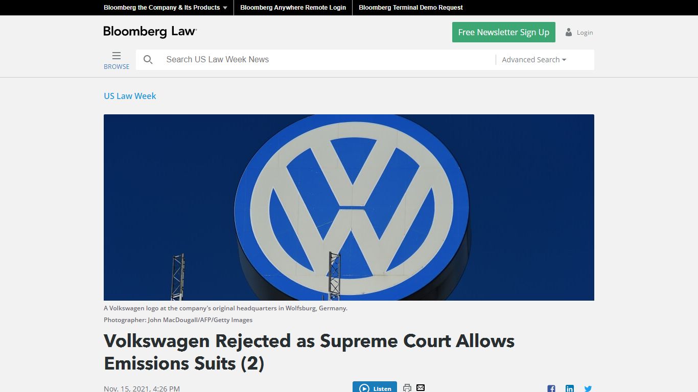 Volkswagen Rejected as Supreme Court Allows Emissions Suits (2)