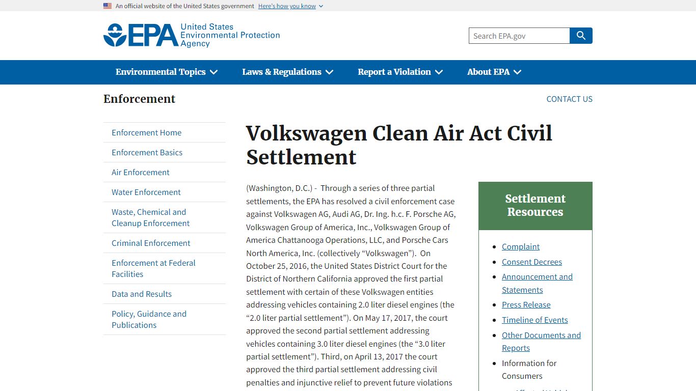 Volkswagen Clean Air Act Civil Settlement | US EPA